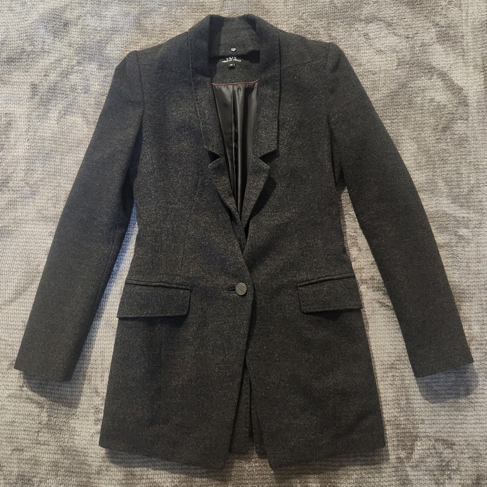 Voice Of Voices Womens Blazer W Removable Collar, Drk Gray, Korean 55, US 2-4